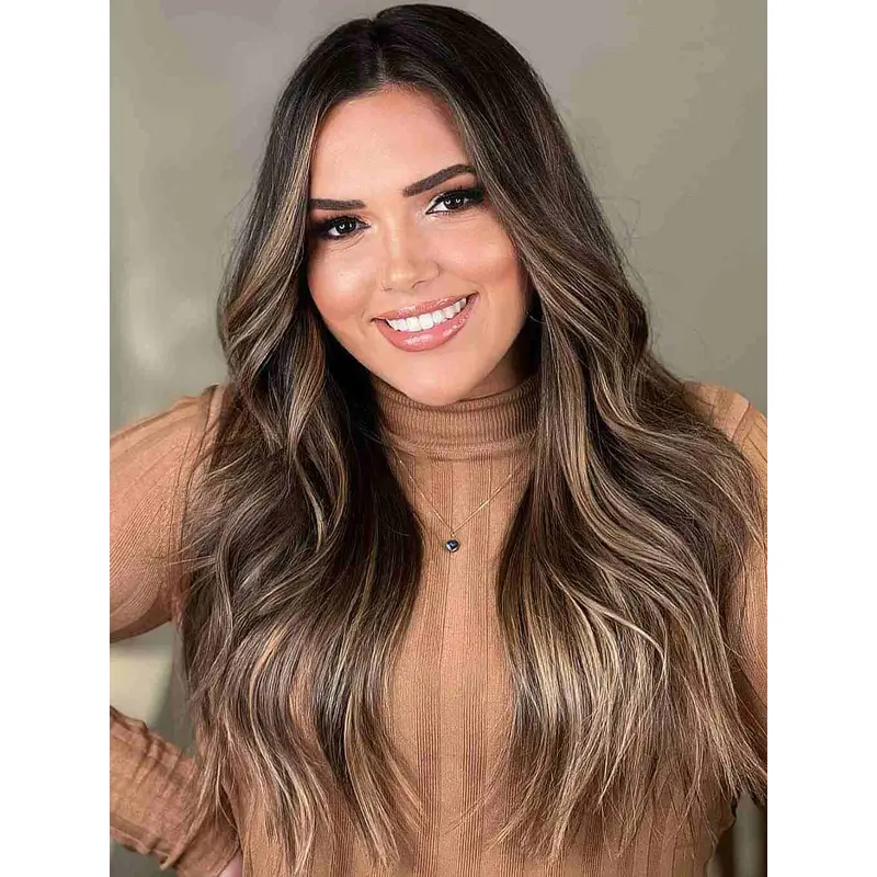 Without Bangs 18" Long Wig Wavy Human Hair