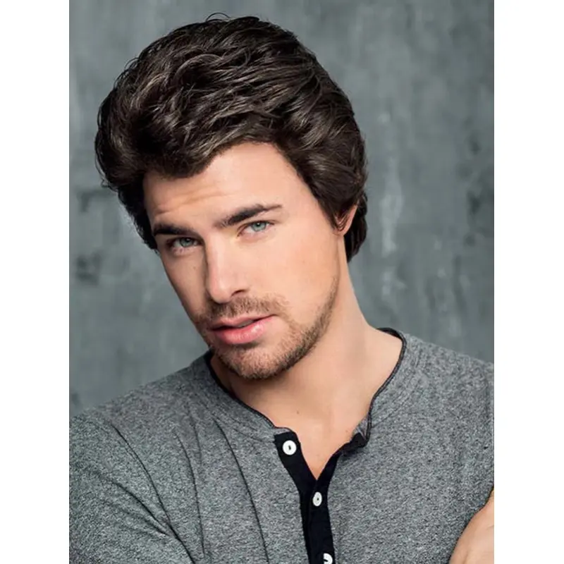 100% Hand-Tied Synthetic 4" Brown Straight Cropped Good Men Wigs
