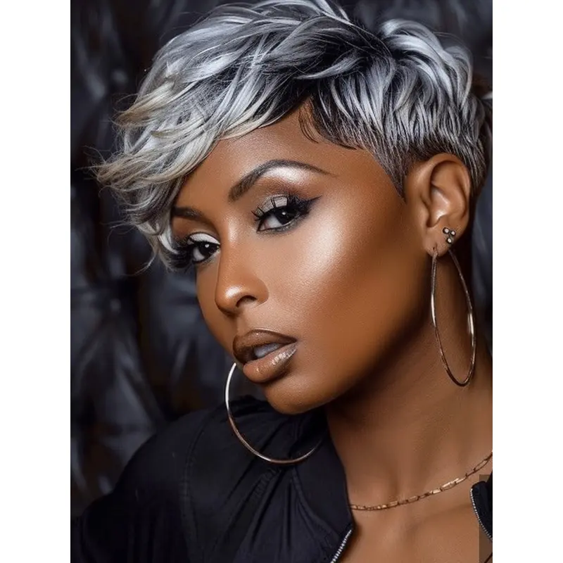 African American Hair Wigs Grey Wavy 4" Wigs