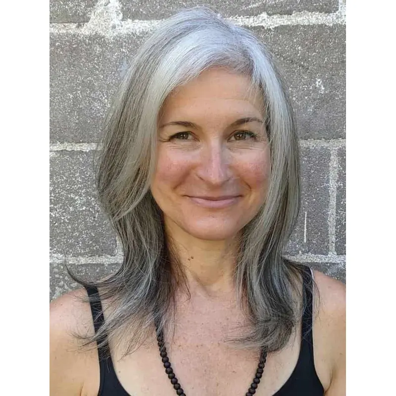 Grey Long Hair Wig Monofilament 16" Wavy Without Bangs Wigs