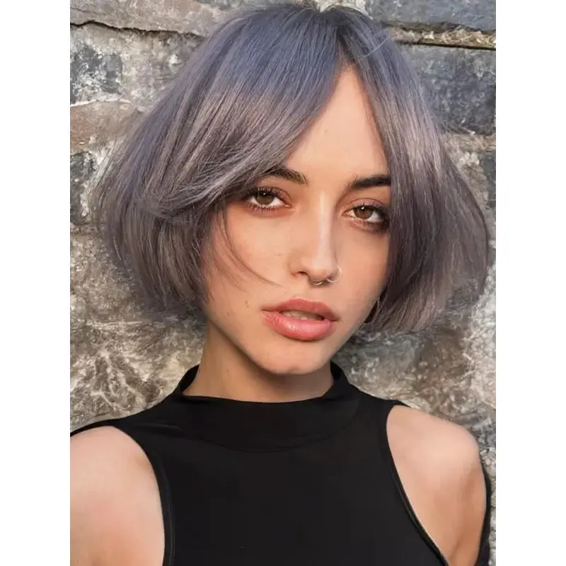 Grey Wigs Without Bangs Lace Front Wigs Synthetic Wigs
