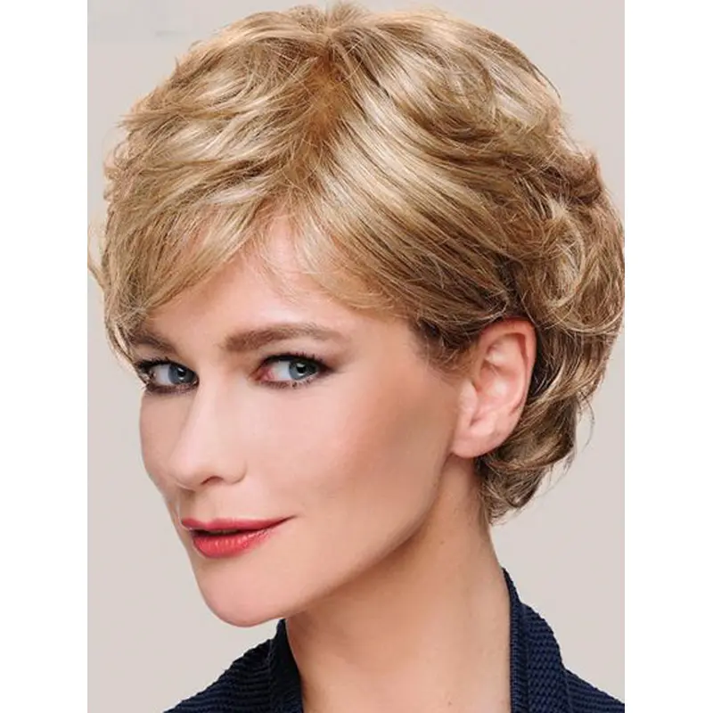Monofilament Blonde Short Curly 8" Layered Womens Synthetic Wigs