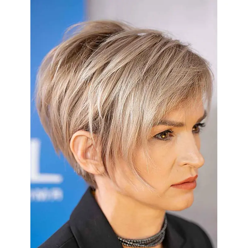Short Grey Wigs Durable Boycuts Synthetic Wig Straight Cute Short Wigs