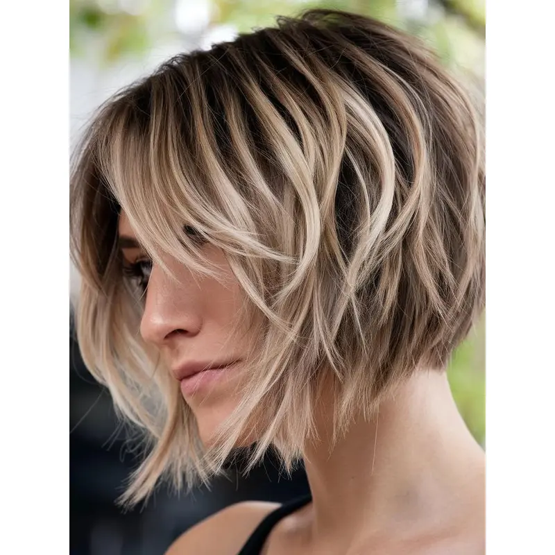Women'S Bob Wig Ombre Tone 10" Chin Length Layered Wigs