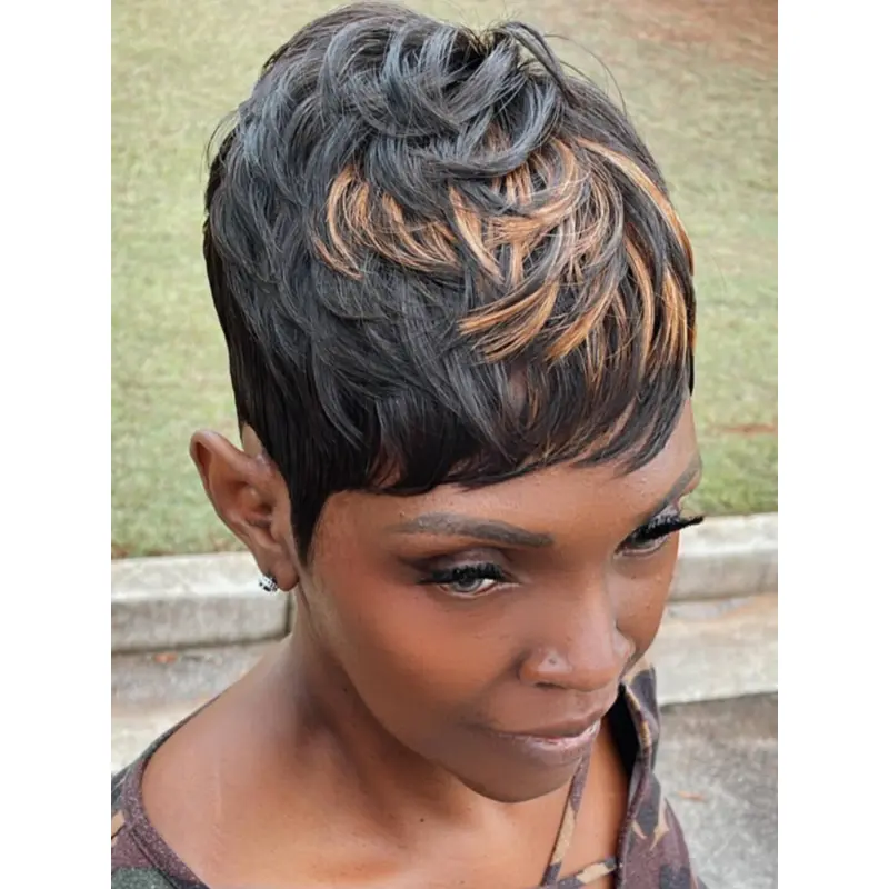 African American Short Human Hair Wigs 4" Boycuts Monofilament Wigs
