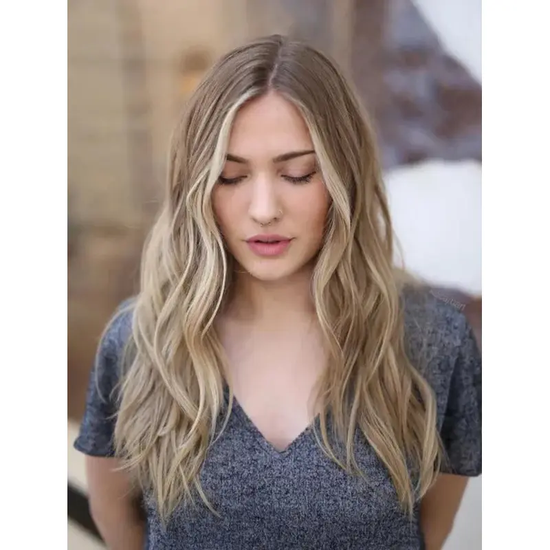 Long Wigs Fashion Human Hair Lace Front Wig Wavy Long Layers Hair 