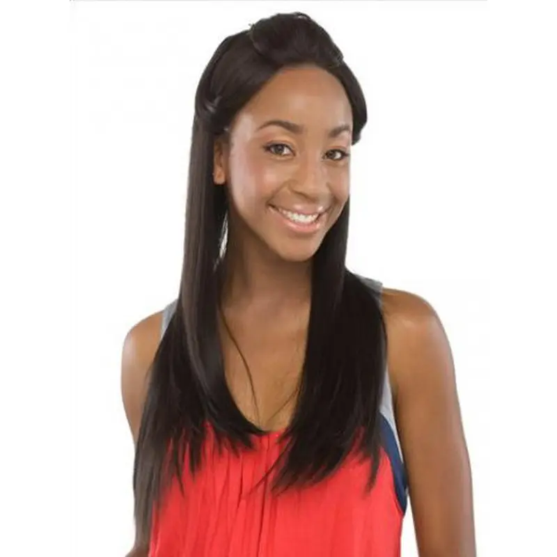 Nice Black Straight Long Human Hair Lace Front Wigs