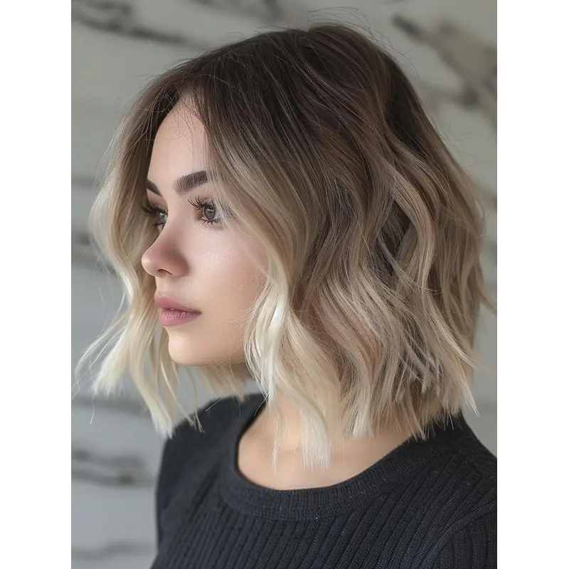 Wigs Bobs Lace Front 12" Synthetic Layered Wavy Wigs