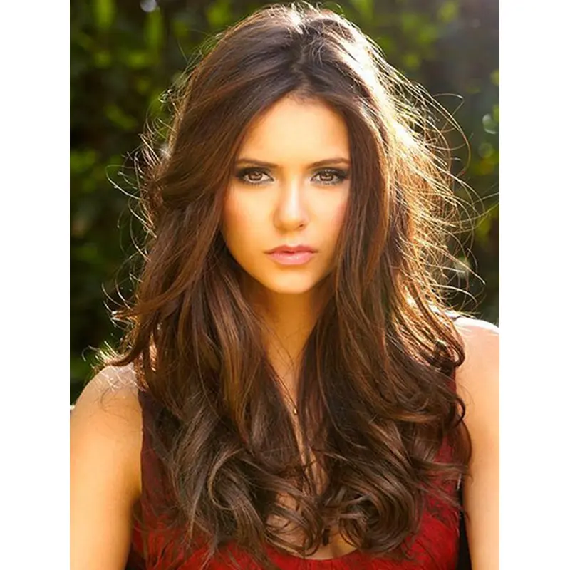 Without Bangs Curly Long Brown Lace Front Nina Dobrev Wigs
