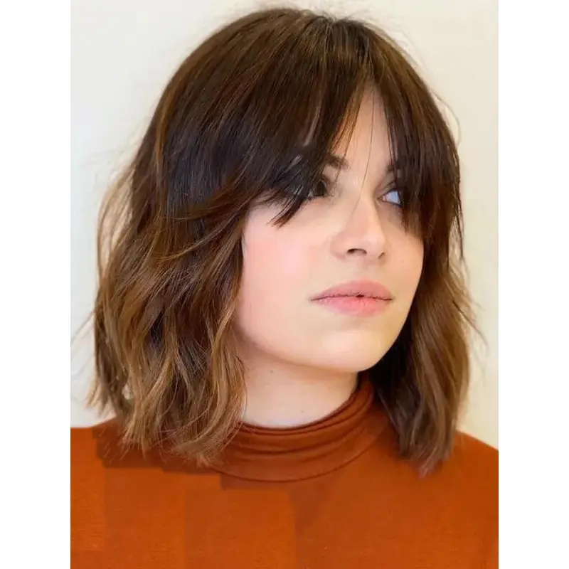 Bob Haircuts Lace Front Chin Length Wavy Bobs Synthetic Straight Bangs Wigs