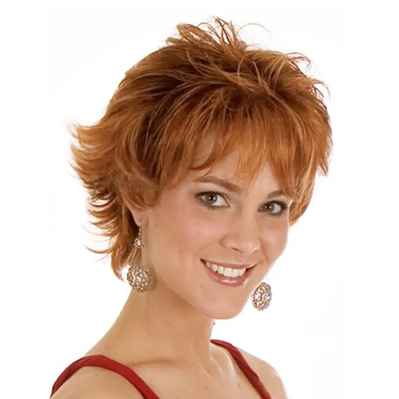 Flexibility Auburn Wavy Chin Length Monofilament Wigs