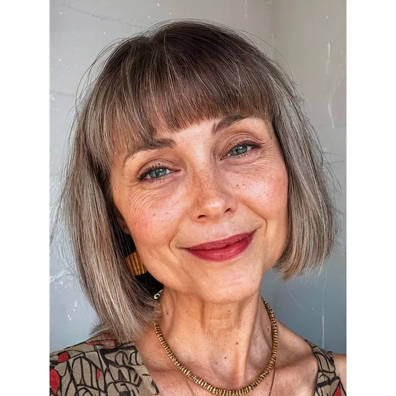 Short Hairstyle Wigs Human Hair With Bangs 10" Lace Front Wigs