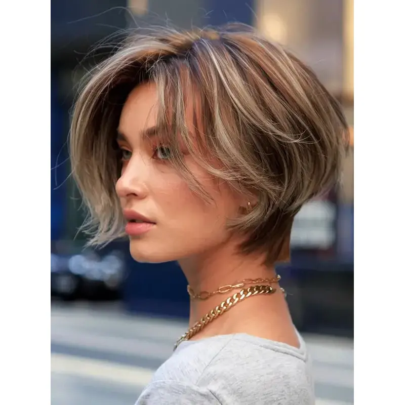 Short Human Hair Wig Monofilament Bobs Ombre/2 Tone 8" Straight Wigs