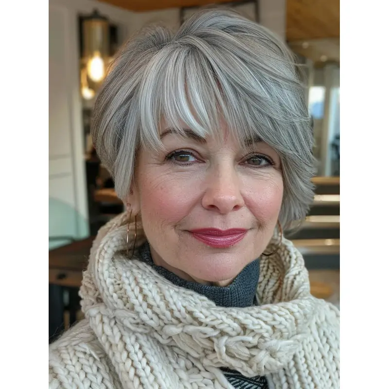 Short Pixie Grey Wigs With Bangs Straight Lace Front Wigs