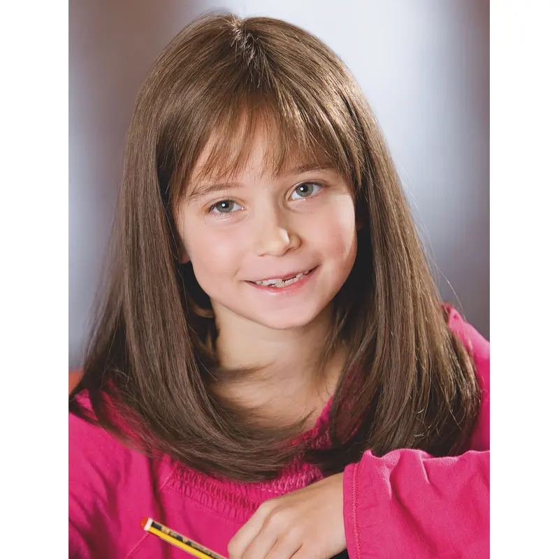 Shoulder Length Monofilament Brown Straight With Bangs Kids Wig