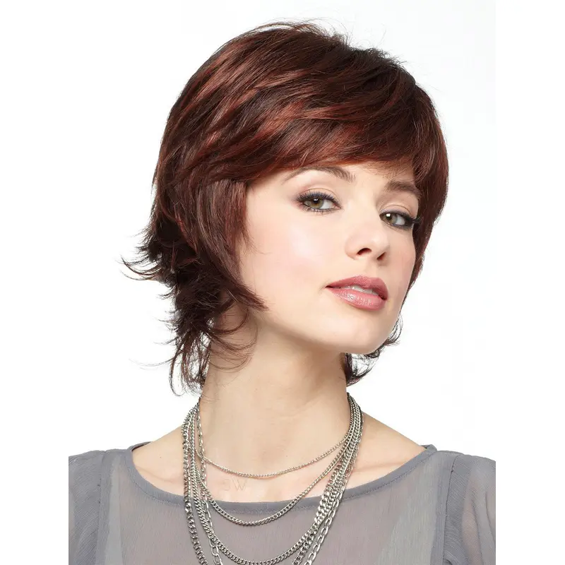 Soft Auburn Bobs Wavy Short Wigs