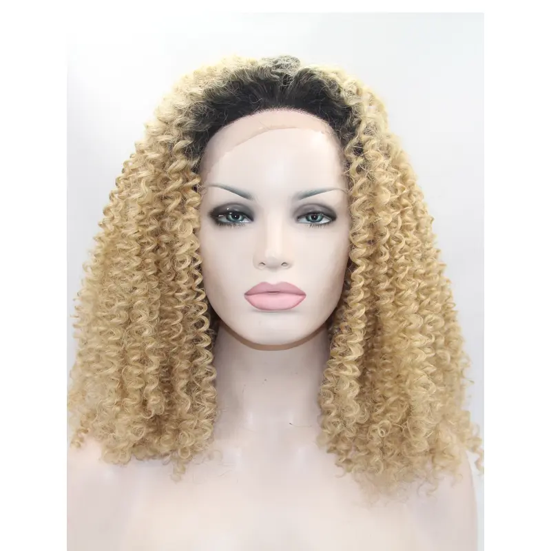 14" Kinky Synthetic Ombre/2 Tone Without Bangs Chin Length Lace Front Wigs