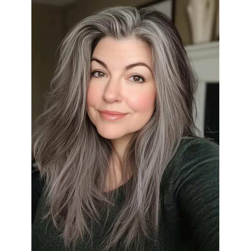 Long Grey Wigs Straight Synthetic Lace Front Without Bangs 20" Wigs