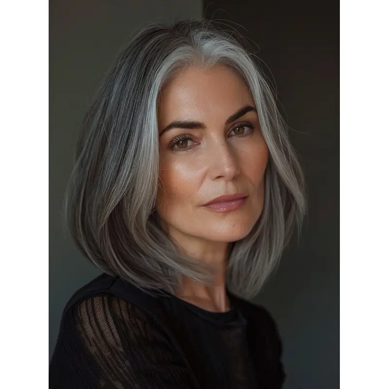 Modern Grey Wigs Without Bangs 14" Straight Remy Human Hair Wigs