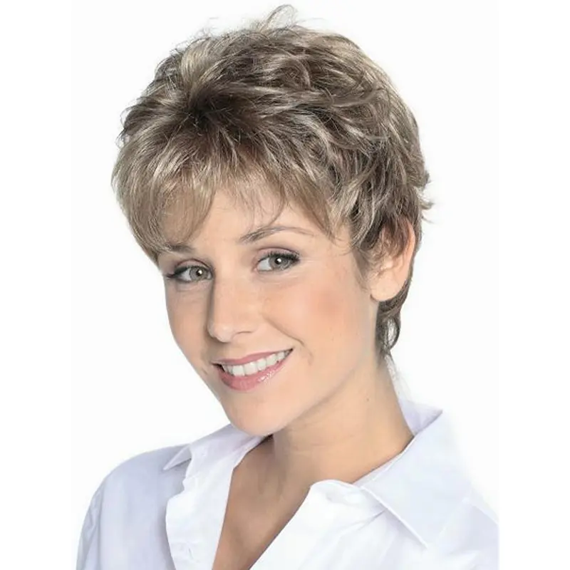 Refined Wavy Cropped Synthetic Grey Wigs