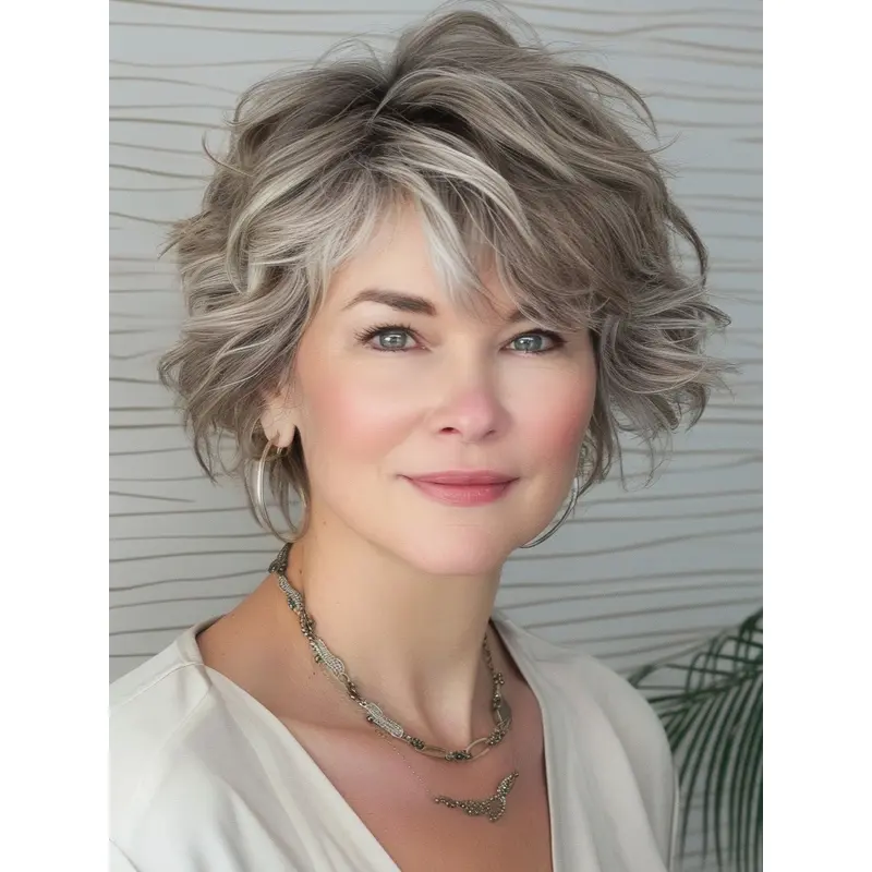 Short Grey Wigs For Women Remy Human Hair 8" Monofilament Wigs