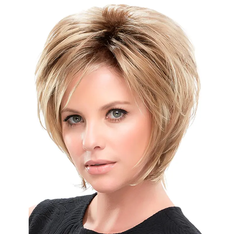Straight 10" Blonde Synthetic Layered Hairstyles For Short Hair