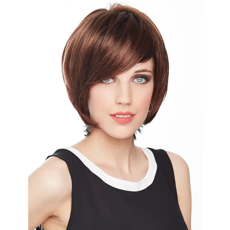 10" Chin Length Auburn With Highlights Bobs Synthetic Monofilament Wigs