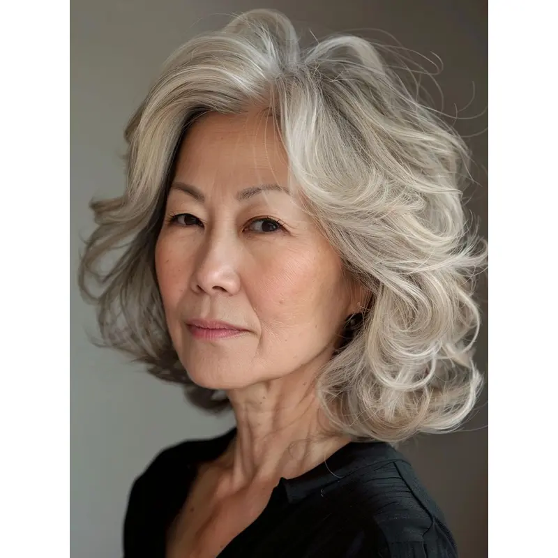 Grey Bob Wigs Hairstyles 12" Curly Layered Chin Length Wigs