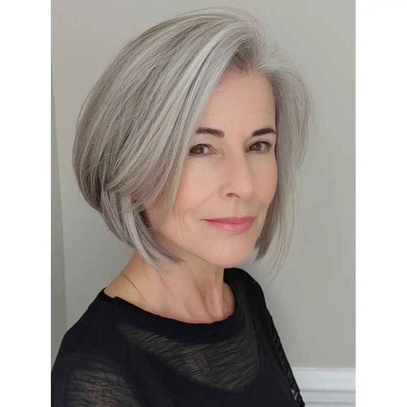 Grey Hair Wig Lace Front Chin Length Straight Wigs