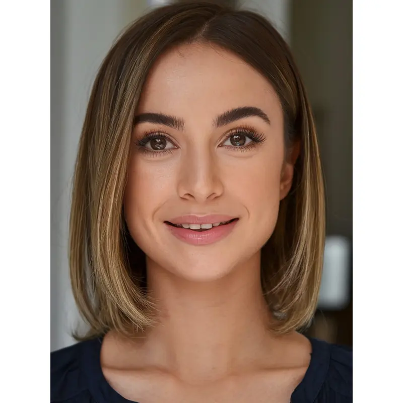 Medium Real Hair Wig Monofilament 10" Straight Bobs Wigs