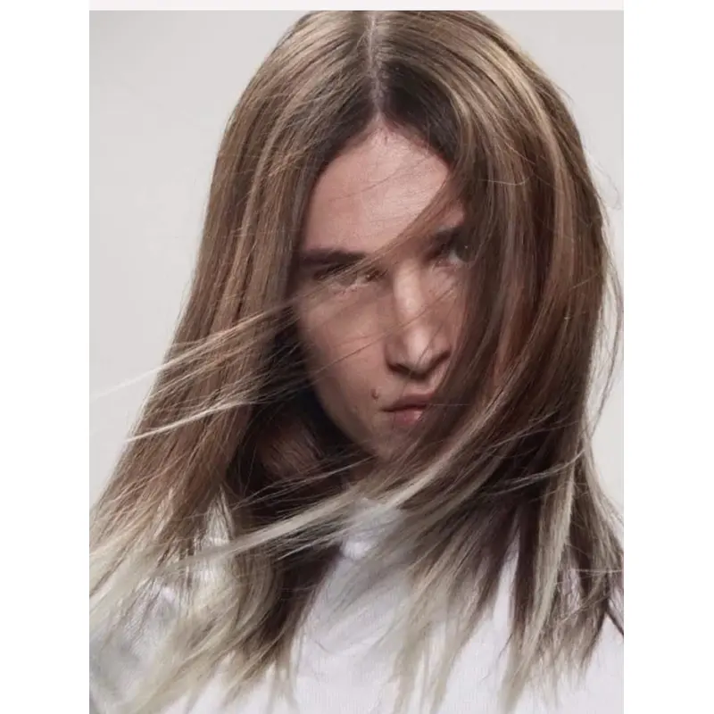 Real Hair Mens Wigs 16" Straight Lace Front Layered Long Wigs