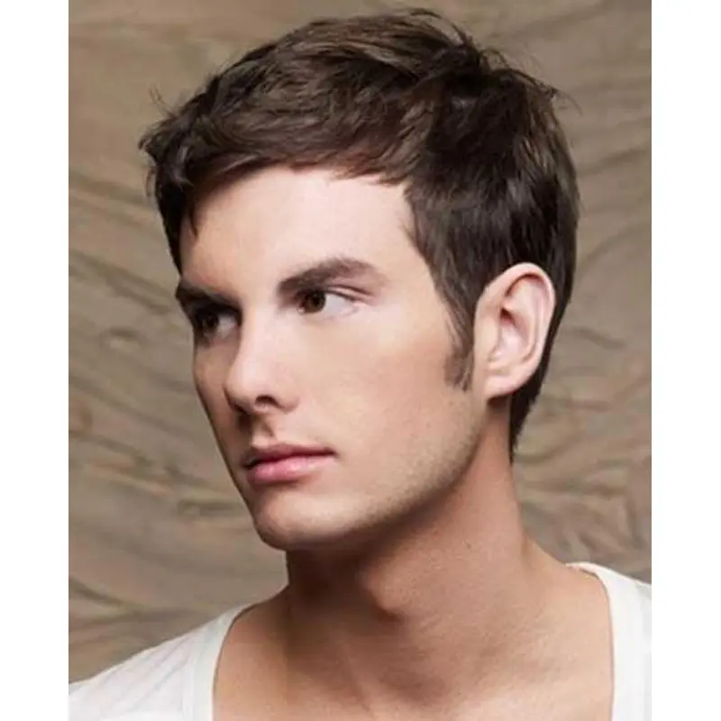 Brown Straight Remy Human Hair Top Men Wigs