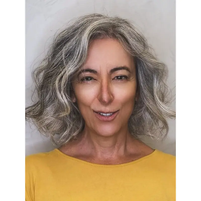 Grey Bob Wigs Monofilament 12" Wavy Synthetic Wigs