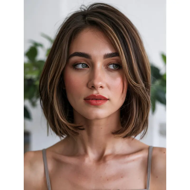 Human Wigs Bobs With Bangs Straight 12" Ombre Tone Wigs