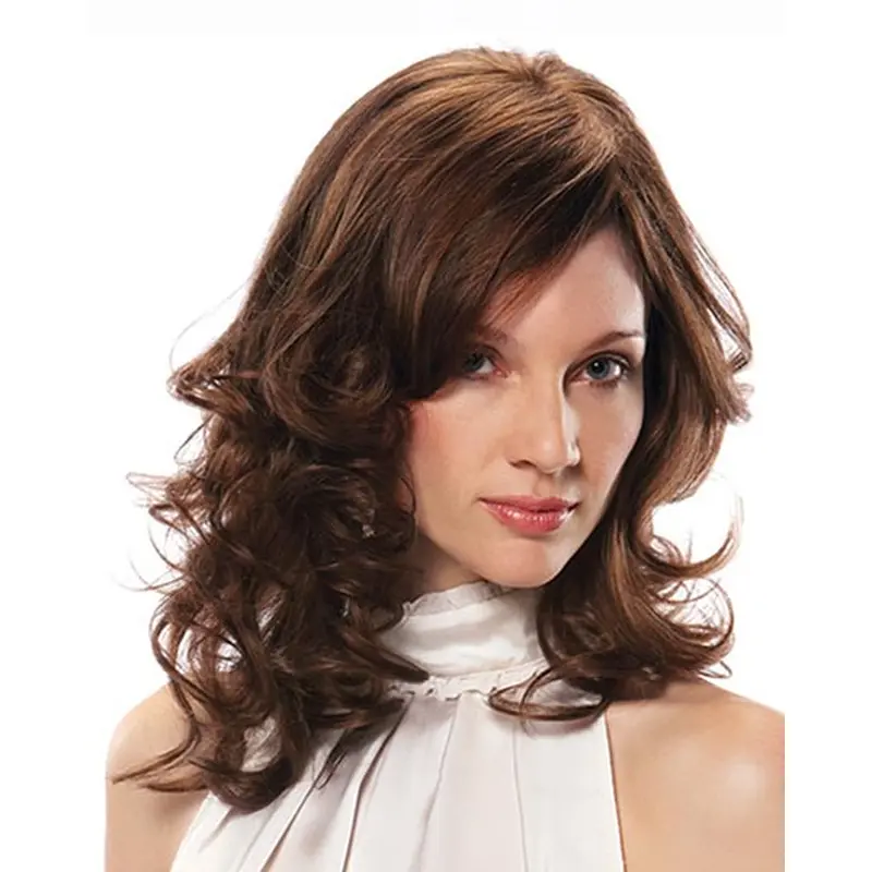 Stylish Remy Human Hair Auburn Wavy Medium Wigs