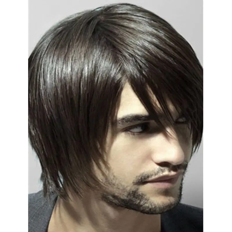 Brown Straight Remy Human Hair Graceful Men Wigs