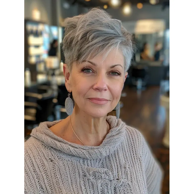 Grey Pixie Wig Remy Human Hair Short Boycuts Straight 6" Monofilament Wigs