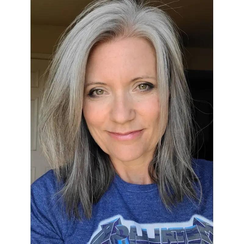 Long Hair Grey Wig Straight Without Bangs 16" Monofilament Wigs