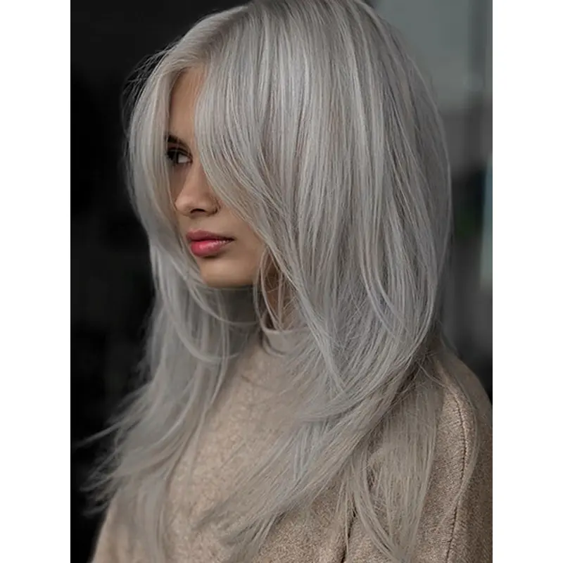 16" Monofilament Layered Long Grey Wigs