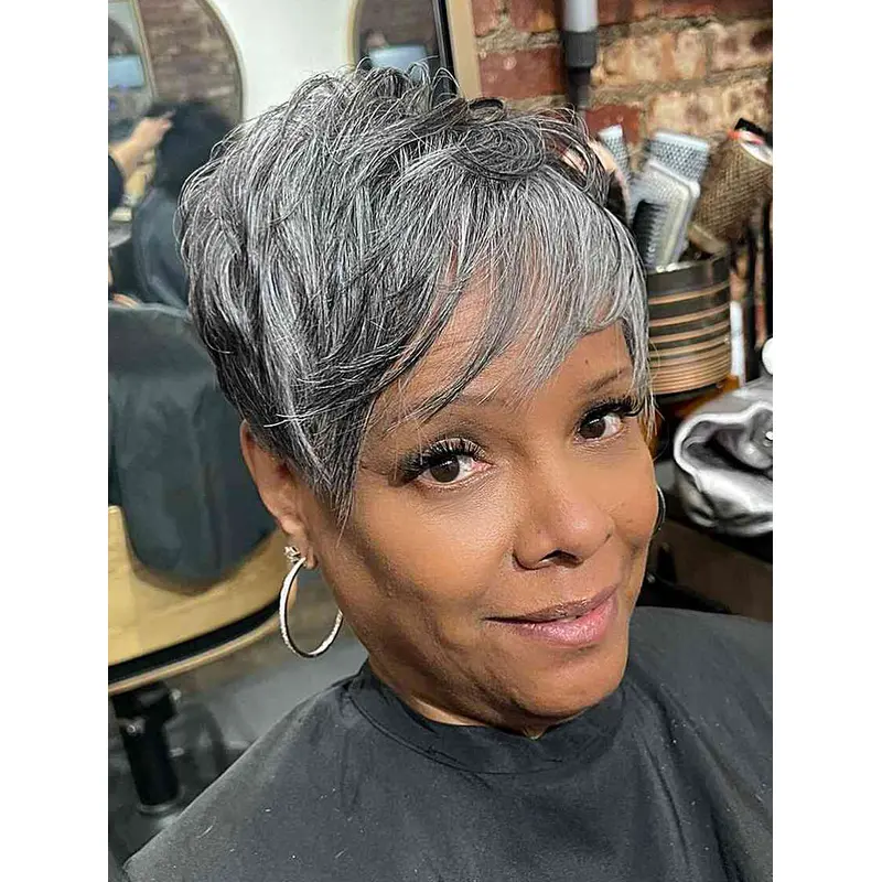 Gray Wigs For Black Women Boycuts Synthetic Wigs Straight Lace Front Wigs
