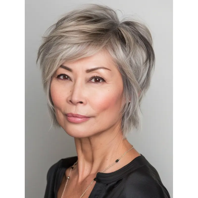 Grey Hair Wig Bobs Chin Length Straight 10" Lace Front Synthetic Wigs