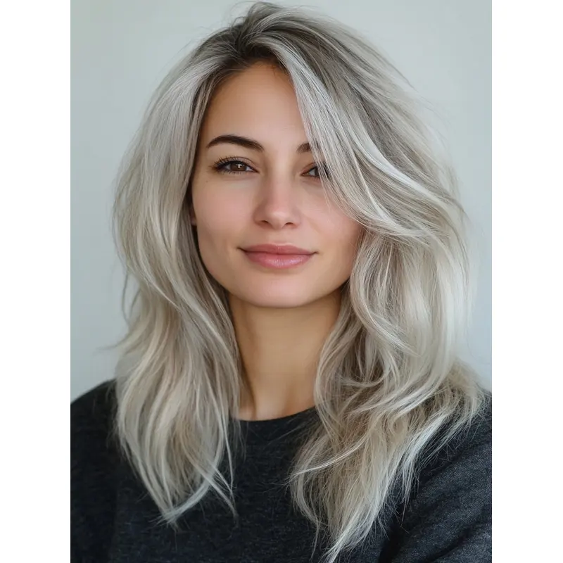 Grey Long Wig Synthetic 16" Monofilament Without Bangs Wigs
