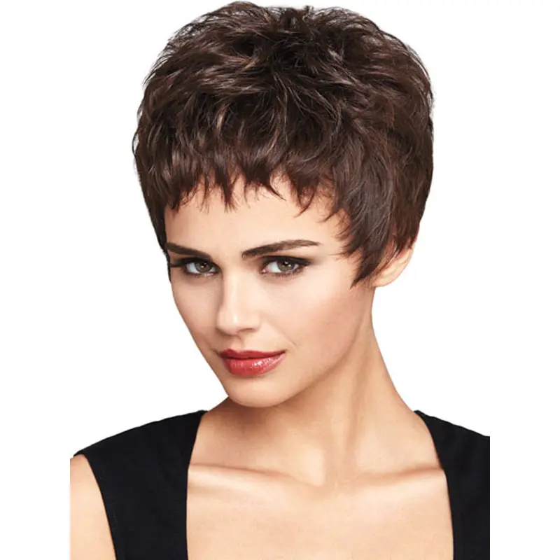 Mature Auburn Boycuts Wavy Short Wigs