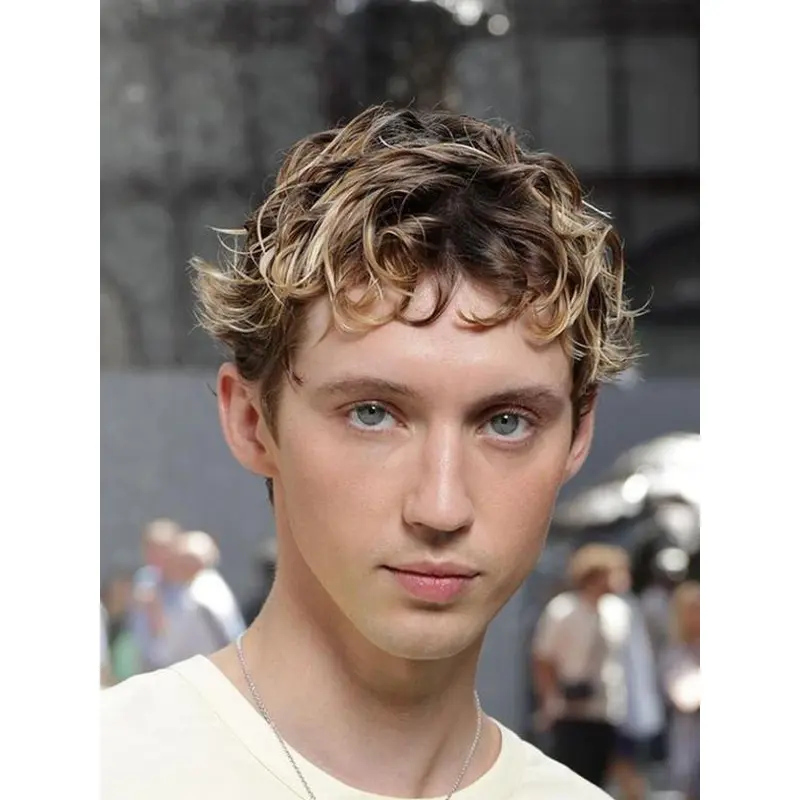 Mens Lace Front Wigs 4" Wavy Ombre/2 Tone Synthetic Wigs