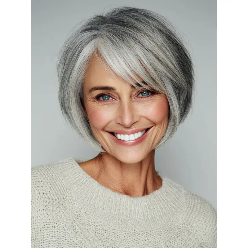 Short Grey Wigs For Sale Monofilament Bobs 8" Straight Wigs