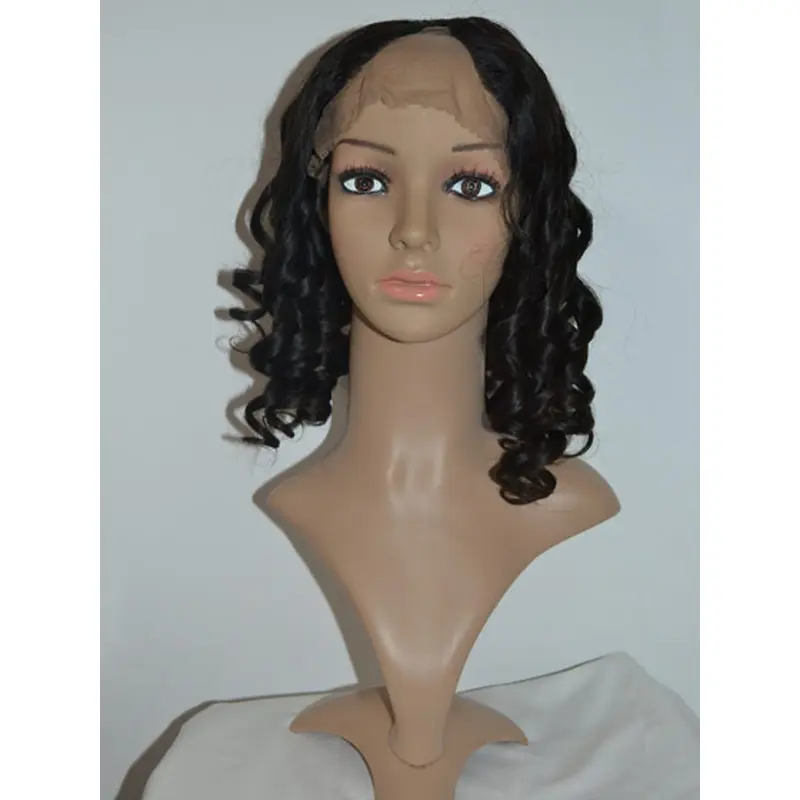 Soft Black Curly Shoulder Length U Part Wigs