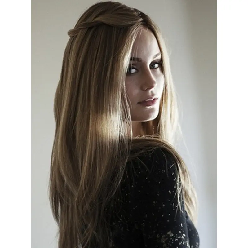 20" Straight Blonde Without Bangs Long Wigs