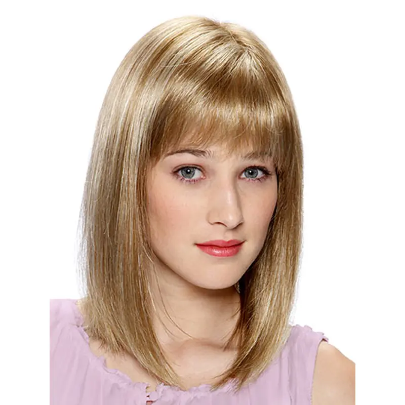 Elegant Blonde Straight Shoulder Length Monofilament Wigs