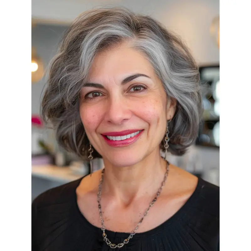 Grey Hair Bob Wigs 10" Wavy Layered Chin Length Wigs