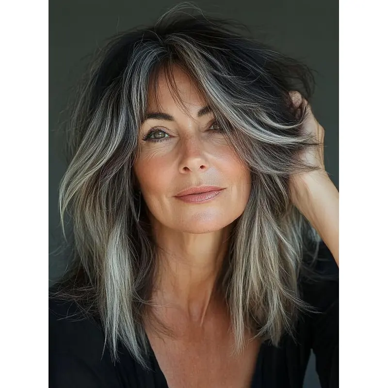 Long Grey Wig Straight Synthetic 16" Layered Monofilament Wigs